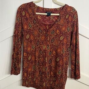 Lucky Brand Red and Yellow Leaf Print Top